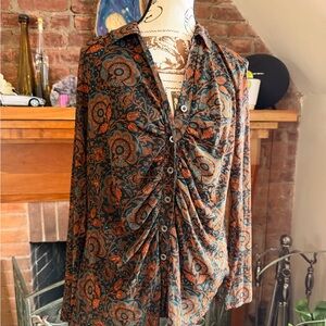 Jane and Delancey Floral Ruched Blouse - Black and Orange